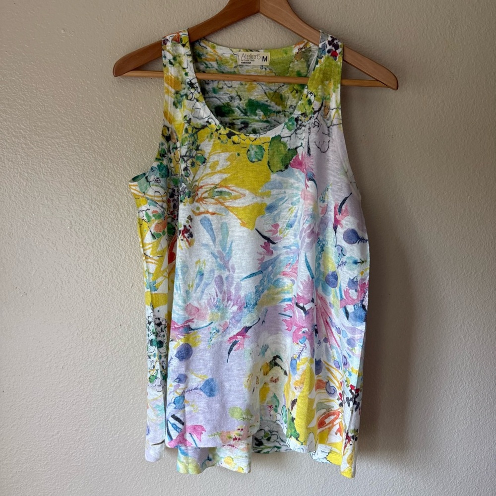 Floral Scoop Neck Tank Top in Yellow & Multicolor